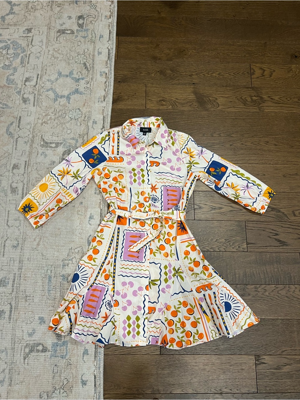 MSK White Multicolor Printed Shirt Dress with Belt
